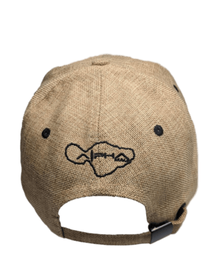 The Alpha Maui Regulator, a brown baseball cap with an adjustable strap at the back, is perfect for your beach apparel. This cap features a small black embroidered design of a map with mountains and lines, located above the strap, adding an Aloha touch to your outfit.