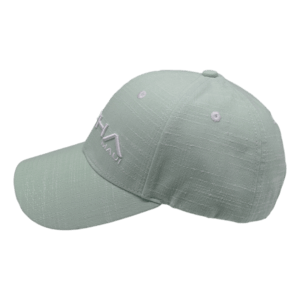 The Sprecklesville baseball cap is light green with white embroidered text on the front, displaying stylized letters and a small accent. Perfect for beach attire, this cap features a curved brim and visible stitching details, capturing the spirit of Aloha.