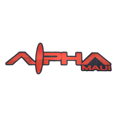 The image displays the logo for "Let The Universe...Do It’s Thing," with the phrase "Alpha Maui" written in stylized red text. The word "Alpha" is prominently highlighted featuring a distinctive red vertical line intersecting the letters "A" and "P". Below, the word "Maui," conjuring Hawaiian spirit, is written in smaller text beneath the letters “H” and “A”.