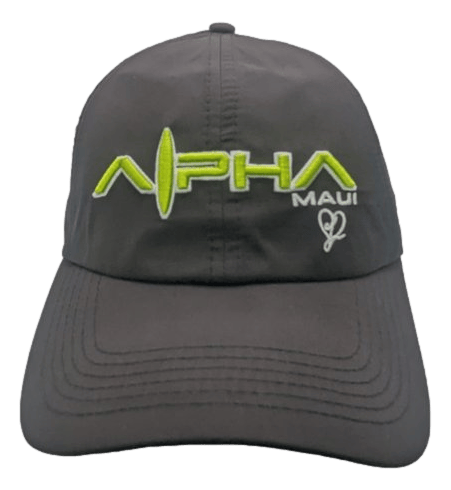 A black baseball cap featuring a bright green logo with the text "SEA ARCH" in uppercase letters next to a graphical representation of a surfboard. Below the logo on the right side, the text "Maui" and a small illustration of a tropical flower make it perfect beach apparel for your Hawaii adventures.