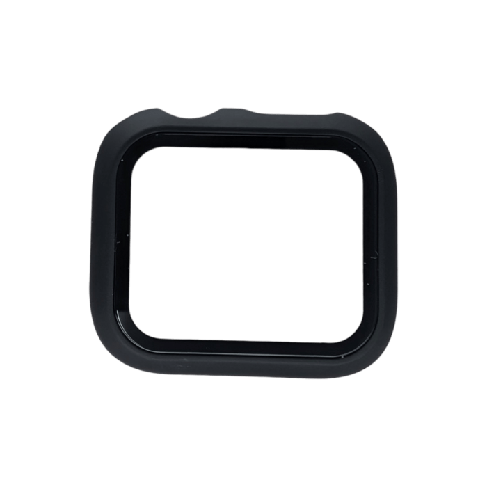 An Alpha Watch Cover (Apple Watches 38mm-49mm), part of the Alpha Maui collection, is depicted as a black rectangular frame with rounded corners, set against a plain black background. The frame appears to be made of plastic or rubber and features a slightly raised, smooth edge.