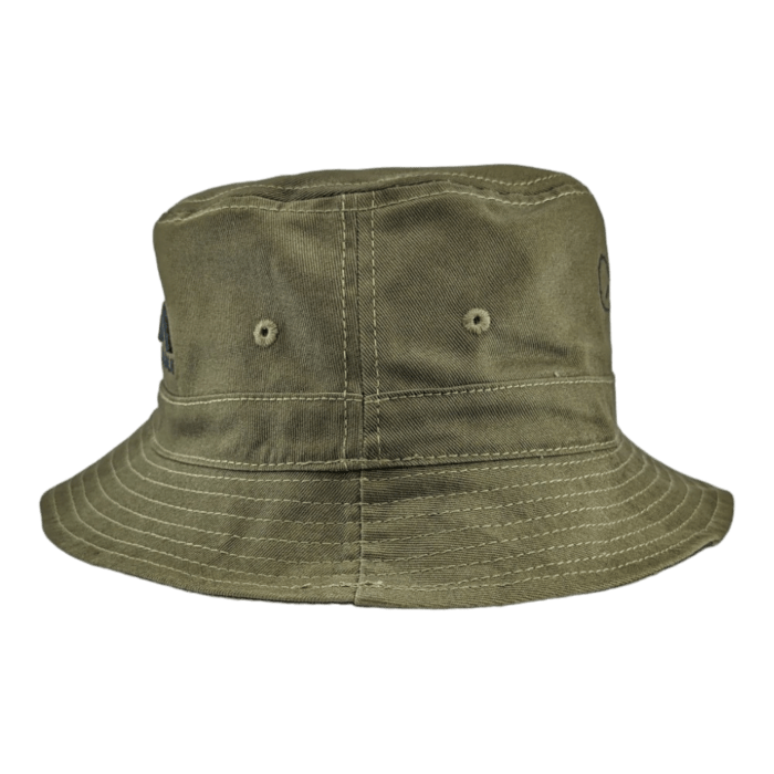 The Alpha Maui Coalition Forces is an olive green bucket hat featuring a wide, downward-sloping brim and visible stitching. Inspired by the spirit of Aloha, it boasts two metal eyelets on each side for ventilation. Its simple design offers a casual and classic look perfect for your next Hawaii adventure.