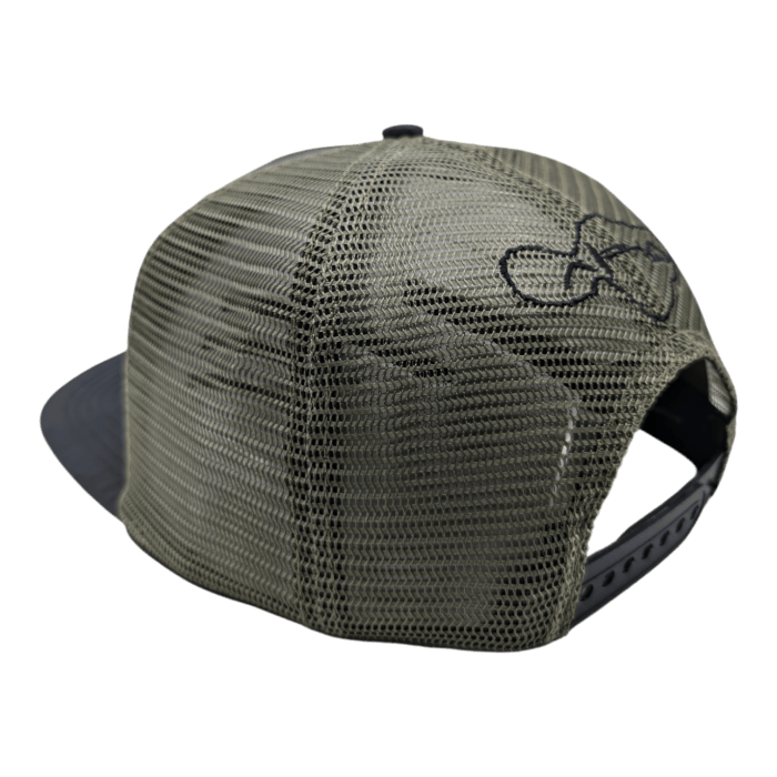 The Gladiator is a khaki baseball cap with a black mesh back and an adjustable snap closure. The front of the cap features black embroidered text, while the brim is solid khaki and flat. The background is plain black.